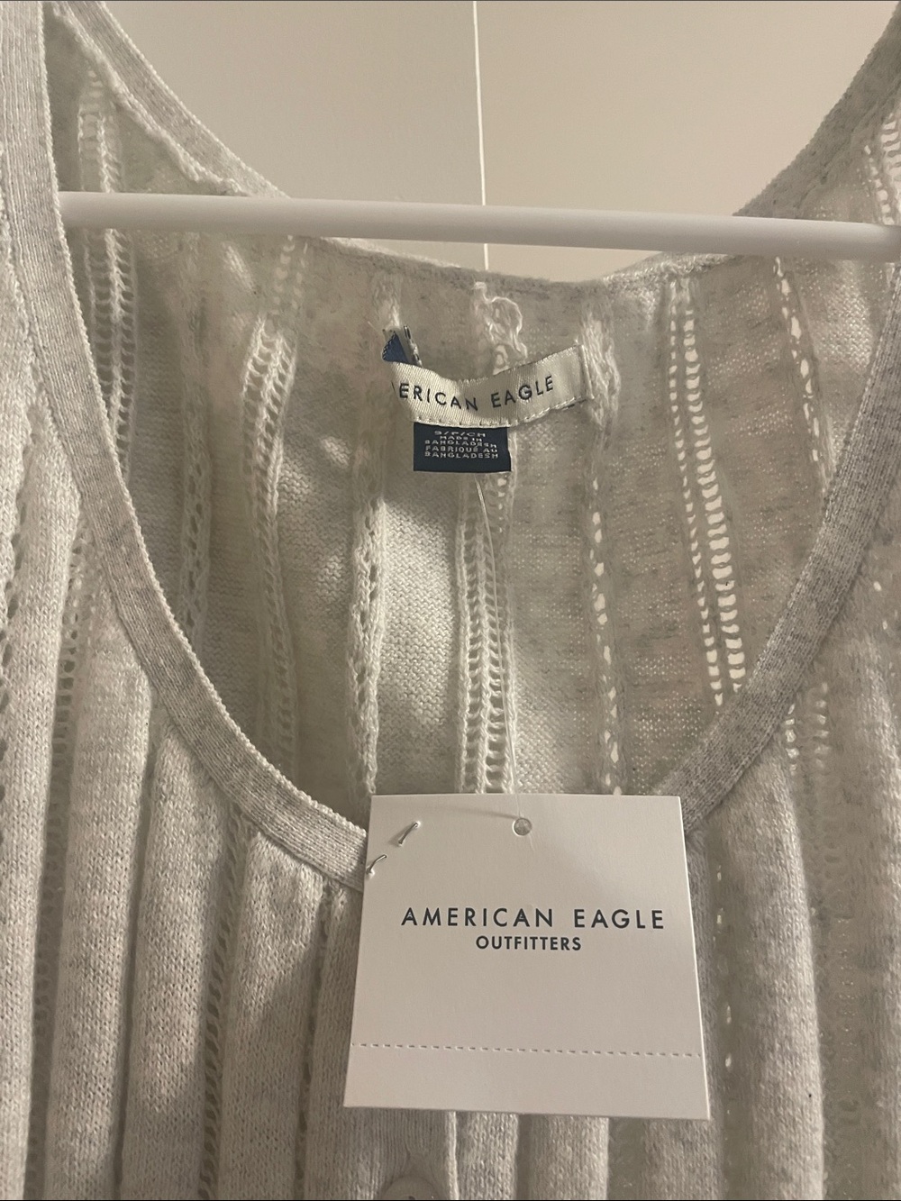 American Eagle Outfitters grey Cable-Knit Button Tank with Fringe - Picture 2 of 5